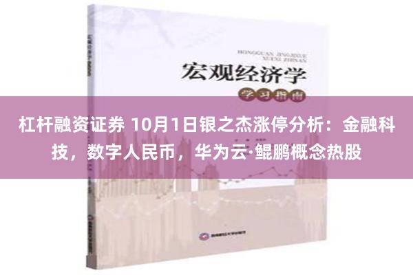 杠杆融资证券 10月1日银之杰涨停分析：金融科技，数字人民币，华为云·鲲鹏概念热股