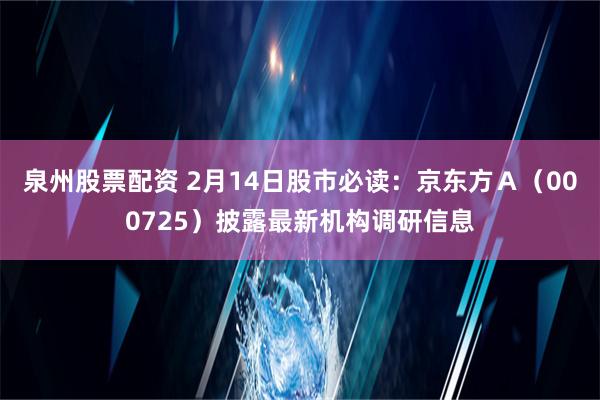 泉州股票配资 2月14日股市必读：京东方Ａ（000725）披露最新机构调研信息